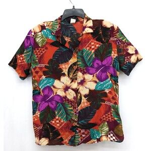Pyke LTD Shirt Womens Size M Colorful Short Sleeve Button Up Blouse Top